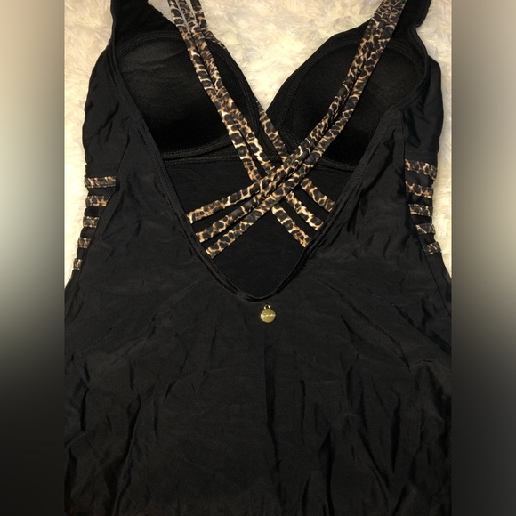 Black One-Piece Swimsuit with Patterned Straps - Picture 12 of 16